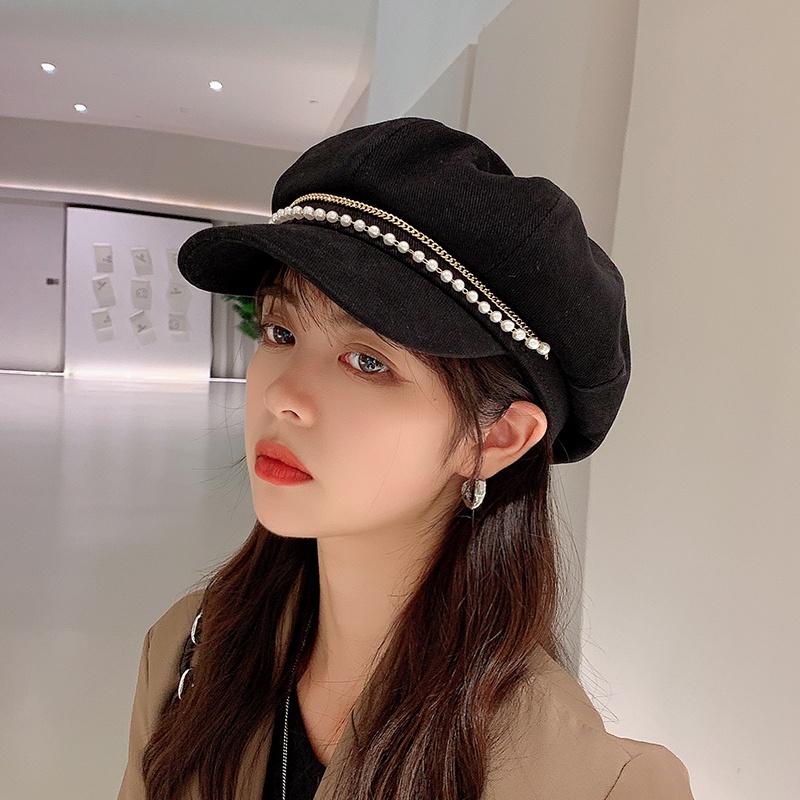 Mũ Beret Đính Ngọc Trai Phong Cách Hàn Quốc Nhật Bản