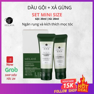 Bộ dầu gội gừng Weilaiya giảm rụng kích mọc tóc, Mini size (gội 20ml + xả 20ml)