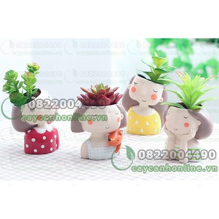 Chậu trồng cây mini sen đá cẩm nhung hình cô gái dễ thương