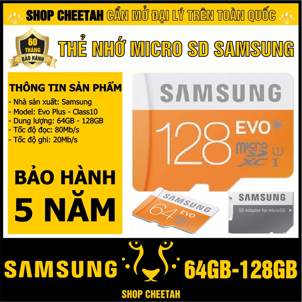 Thẻ nhớ MicroSD SamSung 128GB/64GB – Evo Plus Class 10 – CHÍNH HÃNG – Kèm Adapter – Bảo hành 5 năm