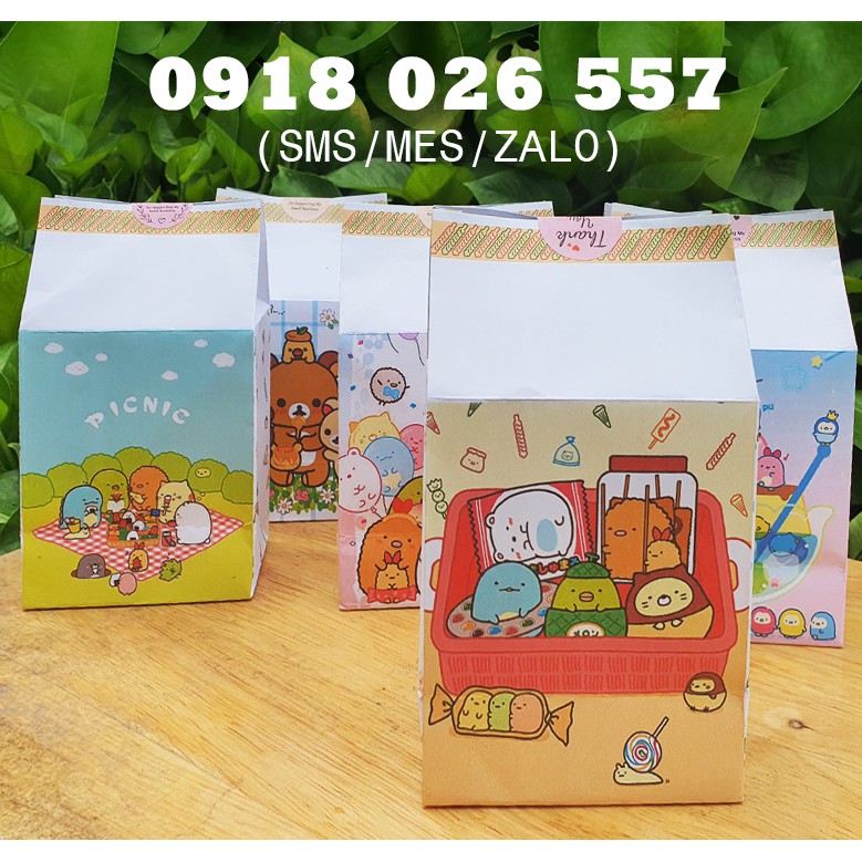 Set 5 túi giấy hình hộp đựng quà KT 9x12.5x5.5cm  Hộp quà giấy, túi bánh kẹo, túi chia quà cho bé  DIN Store