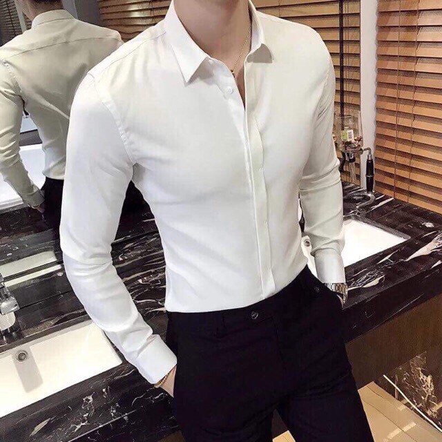 Áo sơ mi nam dài tay ,áo sơ mi nam hàn quốc vải lụa thái chống nhăn cao cấp. SƠ MI NAM HÀN TRƠN Dáng ôM