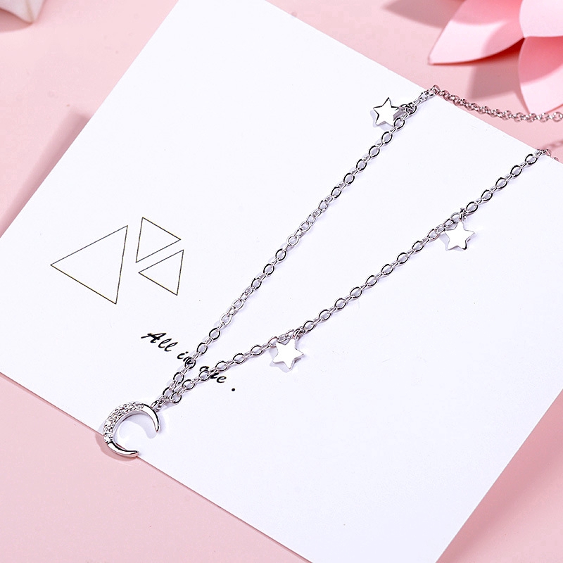 Dây chuyền choker mặt hình trăng khuyết và ngôi sao thời trang Hàn Quốc đính đá zircon làm quà cho bạn nữ