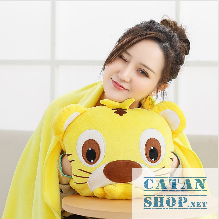 Gối mền 3 trong 1 hình chú hổ cute, nỉ nhung siêu mịn, bộ chăn gối văn phòng, gấu bông kèm mền GM56-Tiger