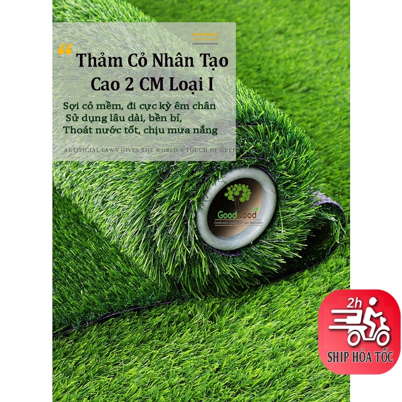 1m2 Thảm Cỏ Nhân Tạo Dày 2cm Lắp Ban Công Sân Vườn Goodwood- Tấm thảm cỏ lót sân chơi ngoài trời chống nóng, trơn trượt