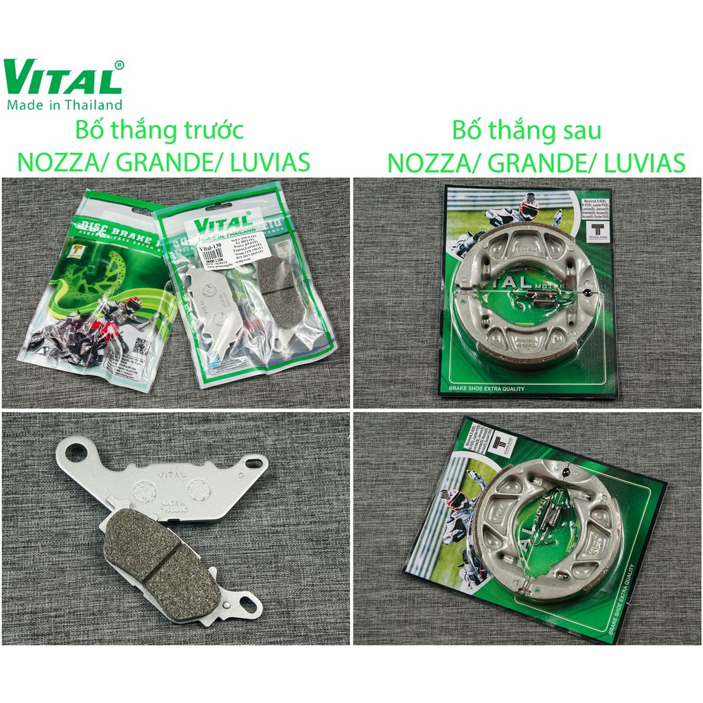 Bố thắng trước + sau GRANDE, GRANDE FI, NOZZA, NOZZA FI, LUVIAS hiệu VITAL - Má phanh xe máy, bố thắng đĩa VITAL