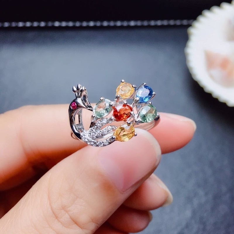 Nhẫn Hình Chim Công Đính Đá Nhiều Màu Thời Trang
