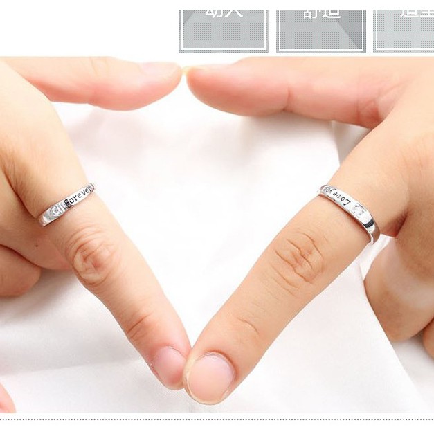 925 Nhẫn Đôi Nhẫn Cặp Bạc Hình Trái Tim Nam Nữ Nhẫn Có Thể Điều Chỉnh Trang Sức