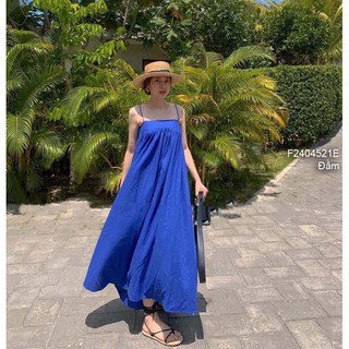 Đầm maxi dáng suông phối nút lưng 2 dây!