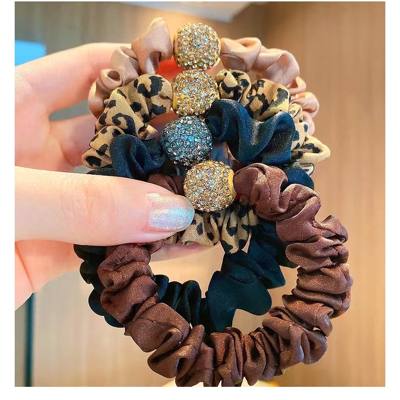 Dây Buộc Tóc Họa Tiết Da Báo Đính Đá Phong Cách Thời Trang Mới