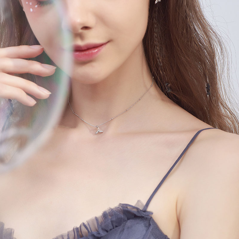 Vòng cổ choker mạ bạc mặt hình đuôi cá đính đá pha lê nhân tạo thời trang cho nữ