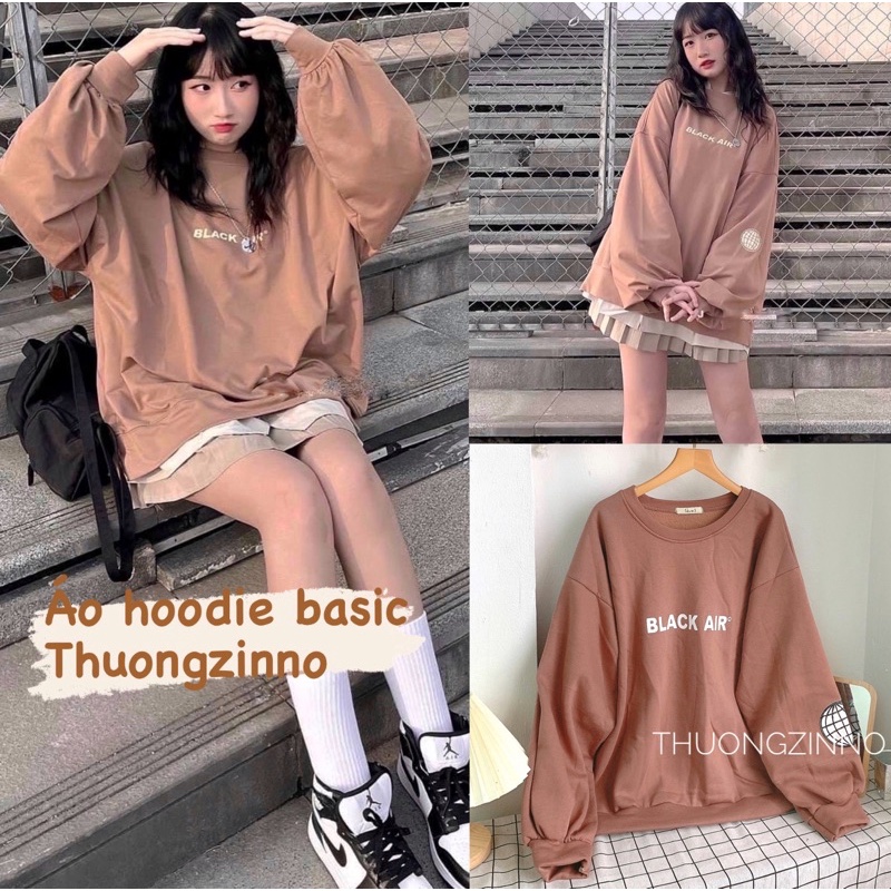 [Ảnh thật/Video]Áo hoodie nỉ bông tông màu nâu tây Áo sweter basic dáng rộng Hàn Quốc