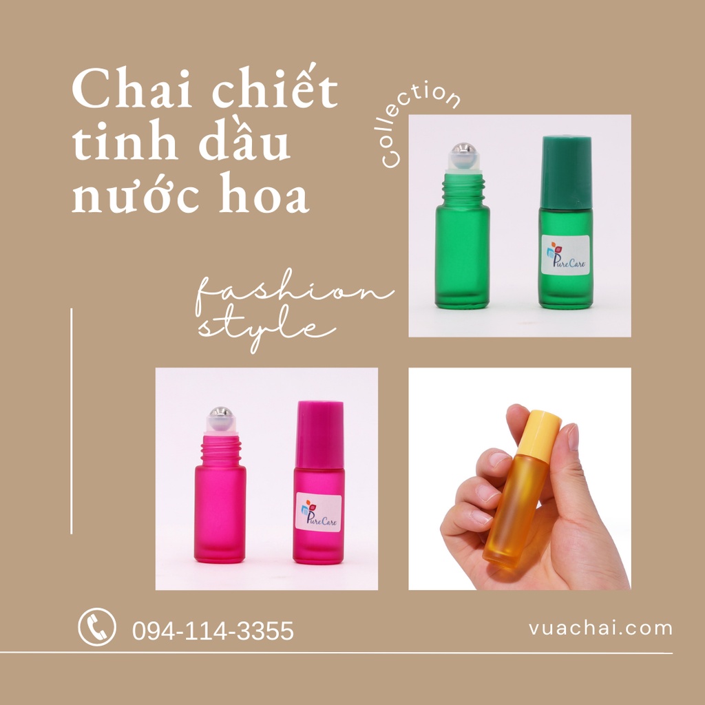 Chai thủy tinh bi lăn màu 10ml cao cấp chiết nước hoa tinh dầu