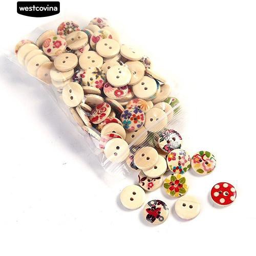 Set 100 nút hình tròn họa tiết đa dạng tự làm may vá thủ công tiện dụng