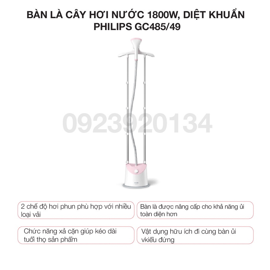 Bàn là cây hơi nước 1800w, diệt khuẩn Philips GC485/49