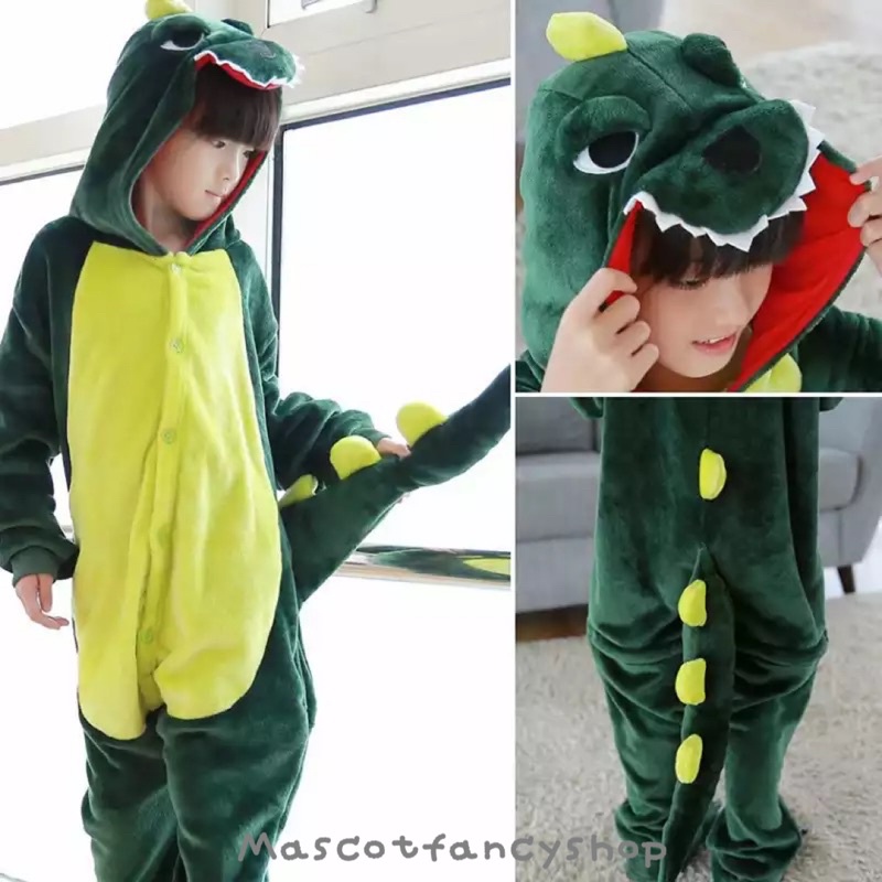 [COD Có sẵn] Sản phẩm bán chạy nhất Bộ đồ ngủ linh vật cho trẻ em Godzilla / khủng long Xanh (gozzil