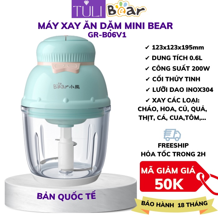 máy xay thịt, xay thực phẩm, cho bé ăn dặm 0.6L Bear QSJ-C02K1 (GR-B06V1) mini Máy xay ăn dặm mini, BH 18 tháng