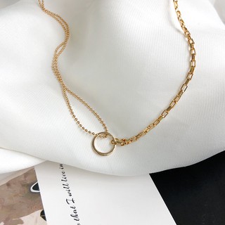 Dây chuyền hai lớp mặt hình tròn bất đối xứng sáng tạo có thể điều chỉnh thời trang 1