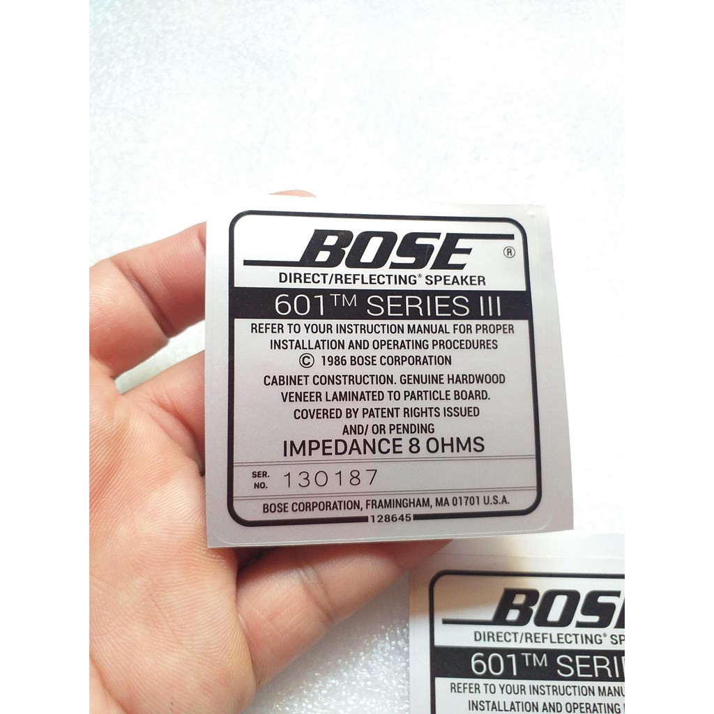TEM DÁN THÙNG LOA BOSE 601 SERI III CÓ KEO DÍNH MẶT SAU, KÍCH THƯỚC 6cm x 6cm - GIÁ 1 CẶP