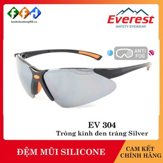 Kính bảo hộ Everest EV304 mắt kính đen tráng bạc, đệm mũi Silicone, Kính chống tia UV, chống bụi, chống đọng sương