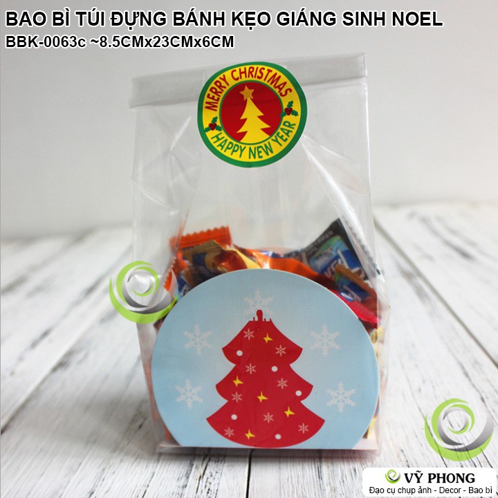 SET 20 BAO BÌ TÚI NHỰA ĐỰNG BÁNH KẸO GIÁNG SINH NOEL PHONG CÁCH ĐƠN GIẢN ĐẾ IN HÌNH ÔNG GIÀ NOEN TUẦN LỘC BBK-0063