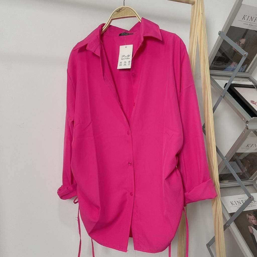 Áo sơ mi nữ tay dài phom rộng bigsize rút dây 2 bên dáng dài,áo sơ mi kiểu đủ màu mã at4