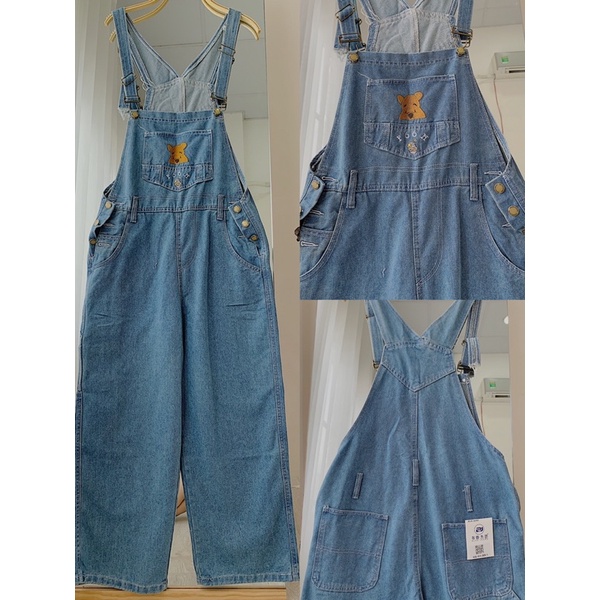 Yếm jean gấu pooh, yếm denim, yếm cute, yếm jean xanh nhạt 864