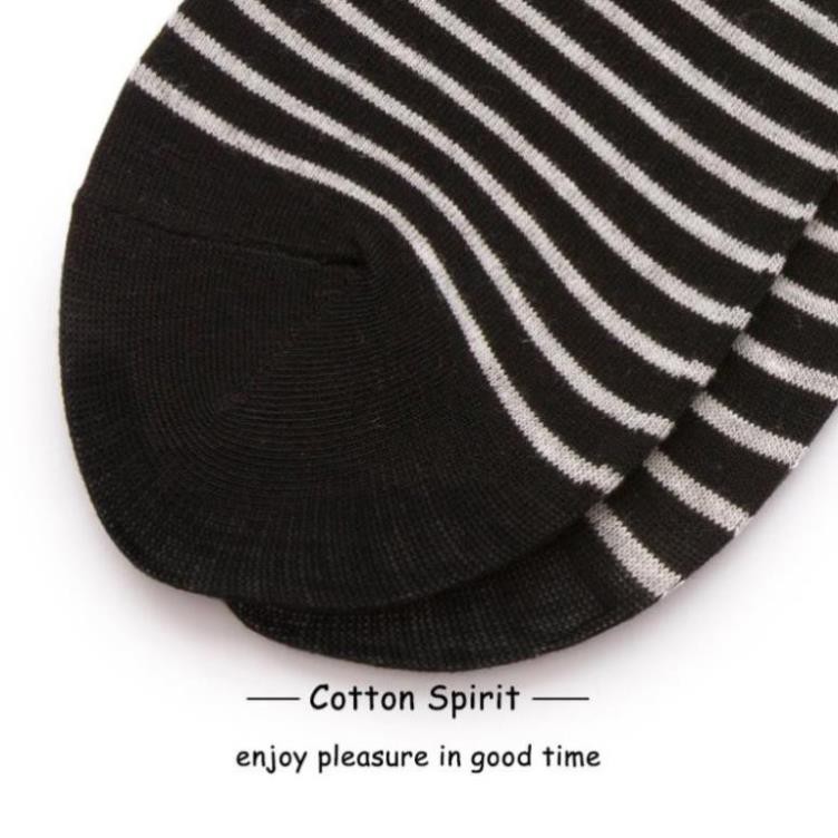Vớ Nữ Cổ Cao Cotton Sọc Ngang Harajuku Phong Cách Nhật Bản Tất Nữ Cổ Cao Ulzzang Hot Trend