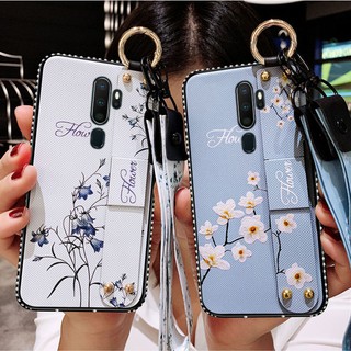 Ốp điện thoại silicon họa tiết hoa kèm dây đeo dành cho điện thoại OPPO A5/A9 2020