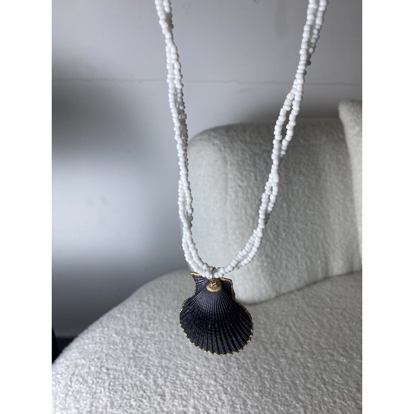 [152] Vòng cổ hai dây mặt vỏ sò đen - Black seashells necklace