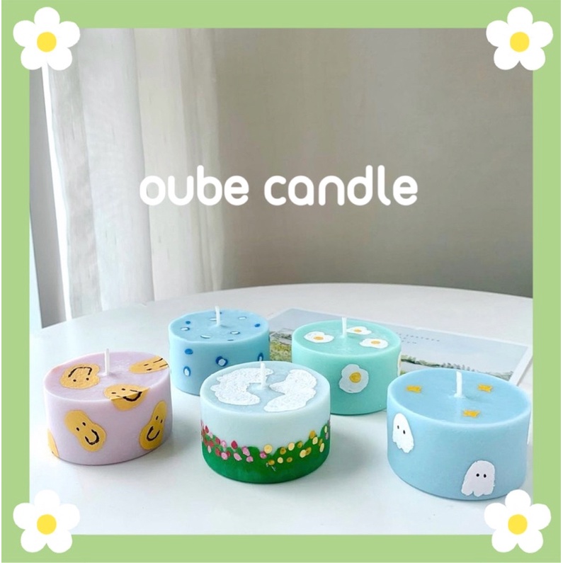Nến Thơm Handmade Hình Bánh Sinh Nhật Vẽ Tay Kích Thước 6.5x4cm Mẫu Tự Chọn | Oube Candle NT15