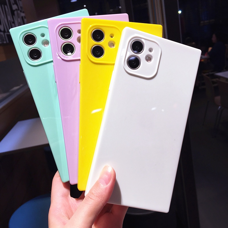 Ốp Điện Thoại Cạnh Vuông Mềm Màu Kẹo Thời Trang Cho Iphone X XR XS 11 12 13 Pro Max