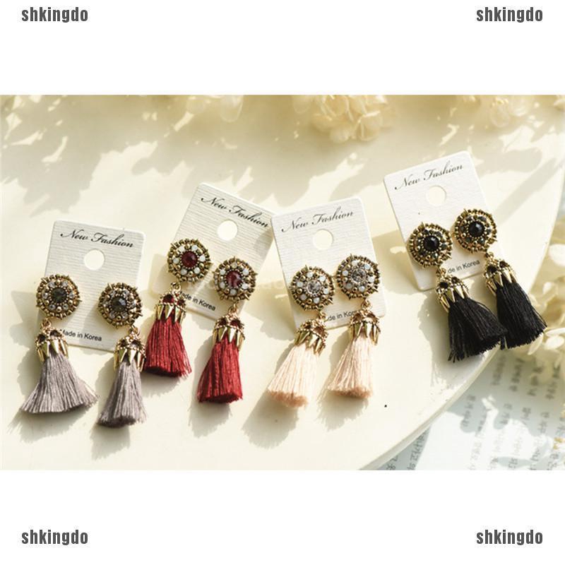 Đôi Khuyên Tai Tua Rua Đính Đá Thời Trang Cho Phụ Nữ