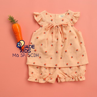 Đồ bộ bé gái, Bộ sát nách trái dâu 🍓🍓 màu hồng cam thô đũi siêu mát 100% cotton