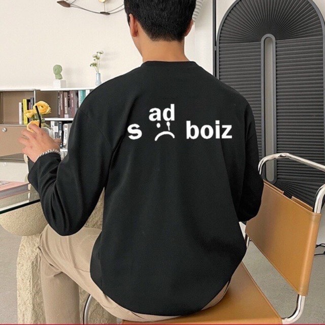 ÁO SWEATER NỈ UNISEX IN SADBOIZ TRƯỚC VÀ SAU PHOM NAM NỮ CỰC ĐẸP