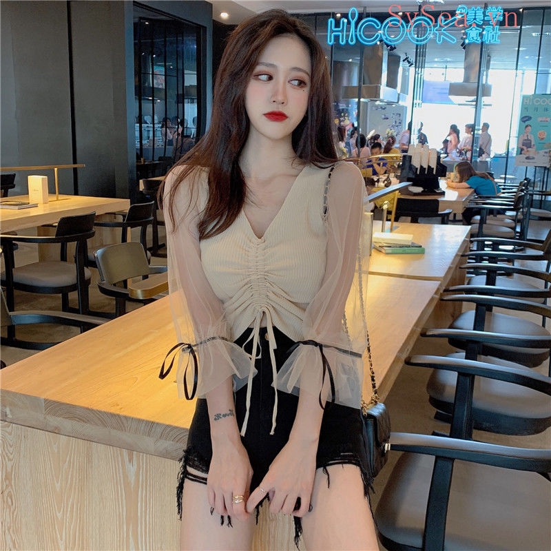 Áo Kiểu Tay Dài Cổ Chữ V Thời Trang Quyến Rũ Dành Cho Nữ