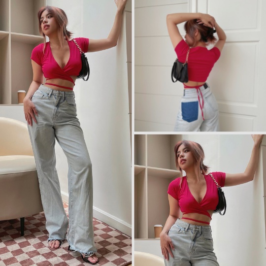 Áo ngắn kiểu cột dây ngang eo Club Croptop nhiều màu LOVEKIUTEE