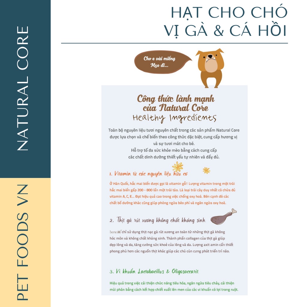 Hạt cho chó NATURAL CORE DOG 10kg vị Thịt Gà &amp; Cá Hồi