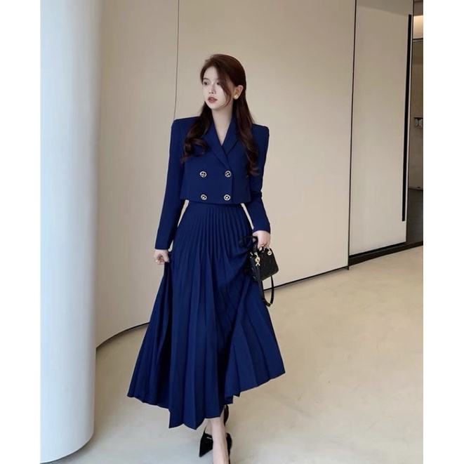 Clara✨ Set váy công sở xanh saphia