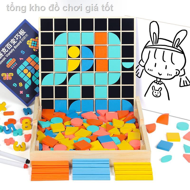 ✑Trò chơi xếp hình Tangram phát triển cho trẻ nhỏ, bé trai và gái, giáo dục sớm bé, khối xây dựng 3 số bằng gỗ