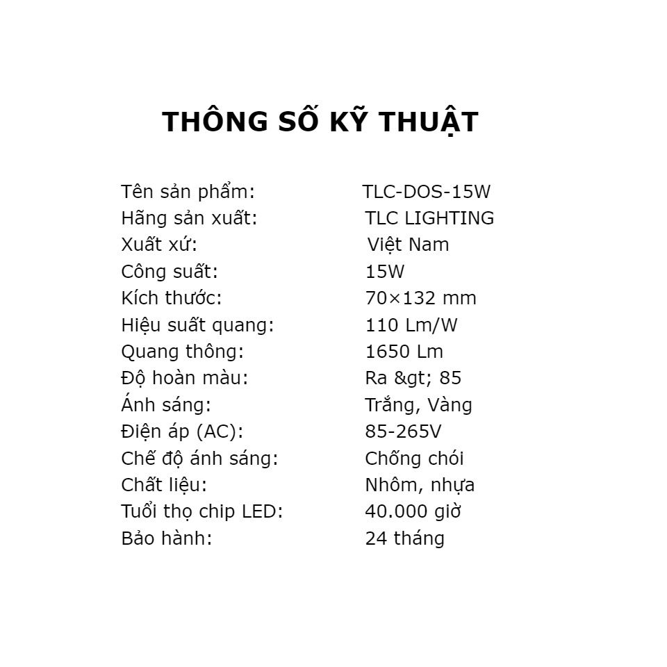 Đèn LED Búp Trụ DOS 15W, 20W, 30W, 40W, 50W Tiết Kiệm Điện Năng, Tuổi Thọ Cao - Bảo Hành 24 Tháng