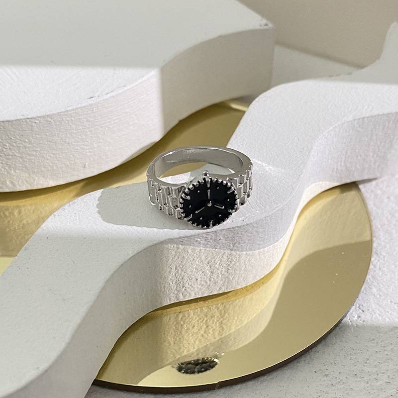 Nhẫn hình đồng hồ thời trang Hàn Quốc đơn giản cho nam nữ