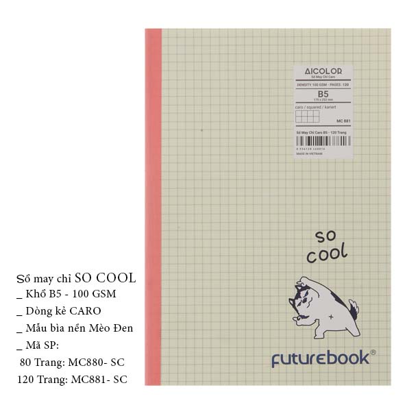 Sổ May Chỉ Dán Gáy FUTURBOOK mẫu So Cool B5 Caro 80trang 100GSM. Sổ tay ghi chú, sổ ghi chép, khổ vở sinh viên