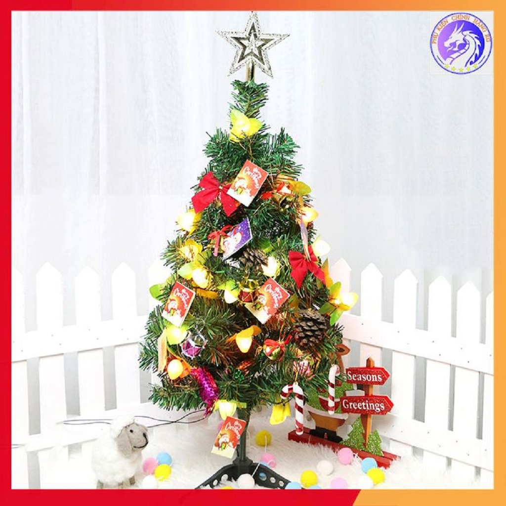 Cây thông noel mini 60cm để bàn tặng bộ phụ kiện trang trí trưng bày phòng khách phòng ngủ làm quà tặng ý nghĩa