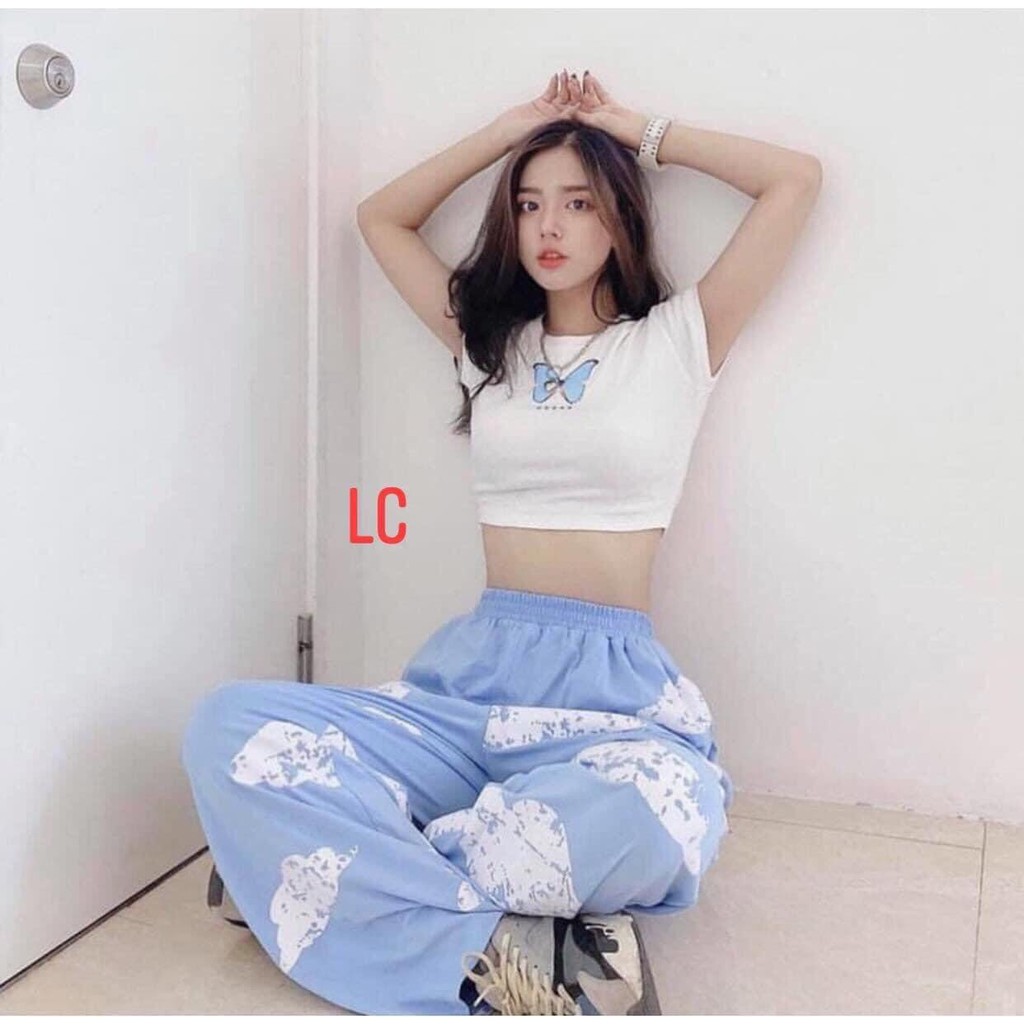 Quần nữ ống rộng loang Vân Mây cá tính năng động thể thao quần ống rộng unisex kết hợp croptop siêu đẹp