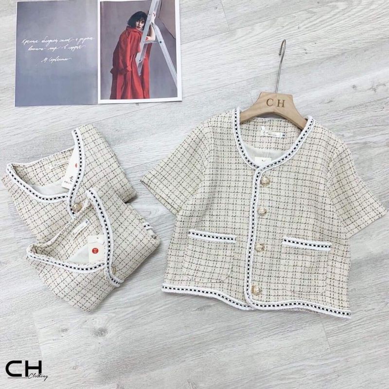 Áo khoác be dạ tweed siêu đẹp mê ly BCi