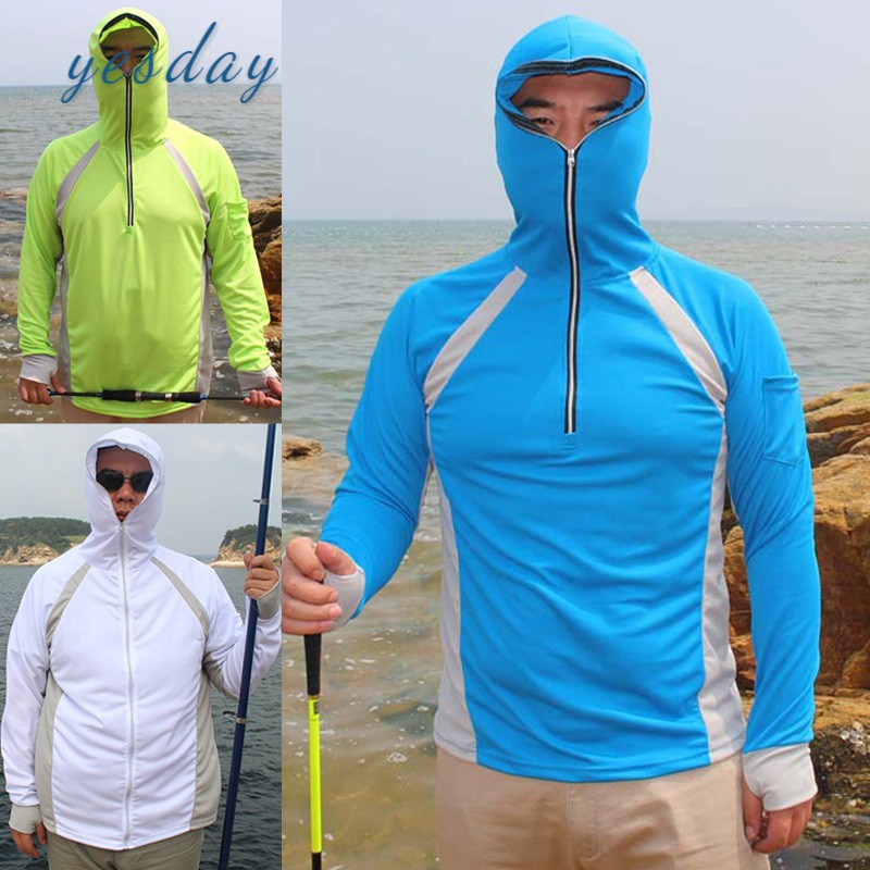 Áo thun tay dài vải Polyester có nón che nắng chống tia uv cho nam