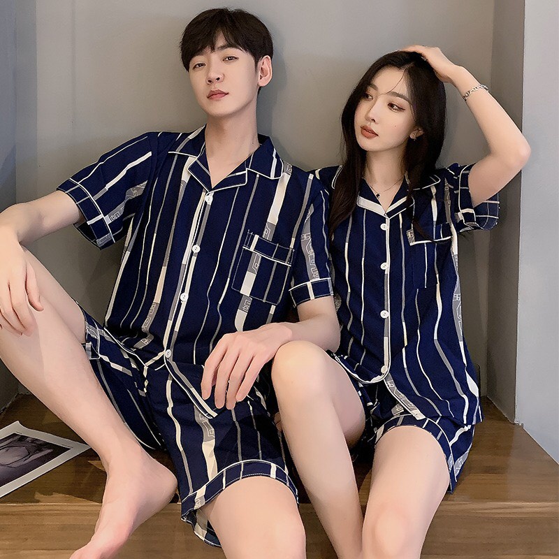 Đồ Bộ Pijama Nam Nữ Cộc Tay Quần Ngắn Mát Mẻ Mùa Hè 379 380 - Đồ Ngủ Mặc Nhà Mặc Đôi Cho Nam Và Nữ