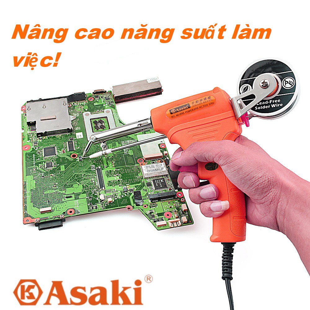 Mỏ hàn dien tu -Mỏ hàn thiếc điện tử Asaki 60W + cuộn thiếc hàn 80gr