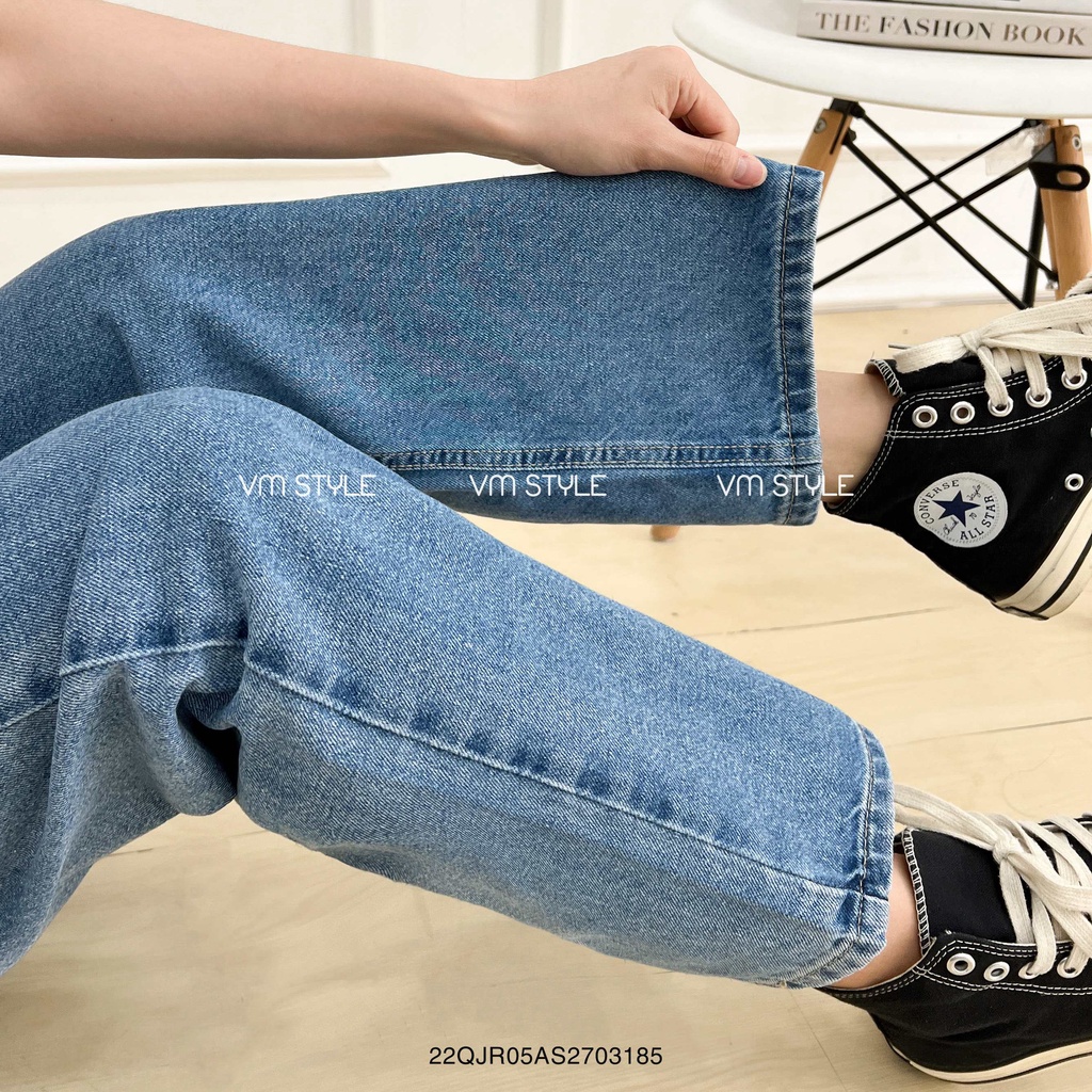 Quần jean nữ ống rộng VMSTYLE lưng cao trơn lai thường N110 Đ111 QJR00101